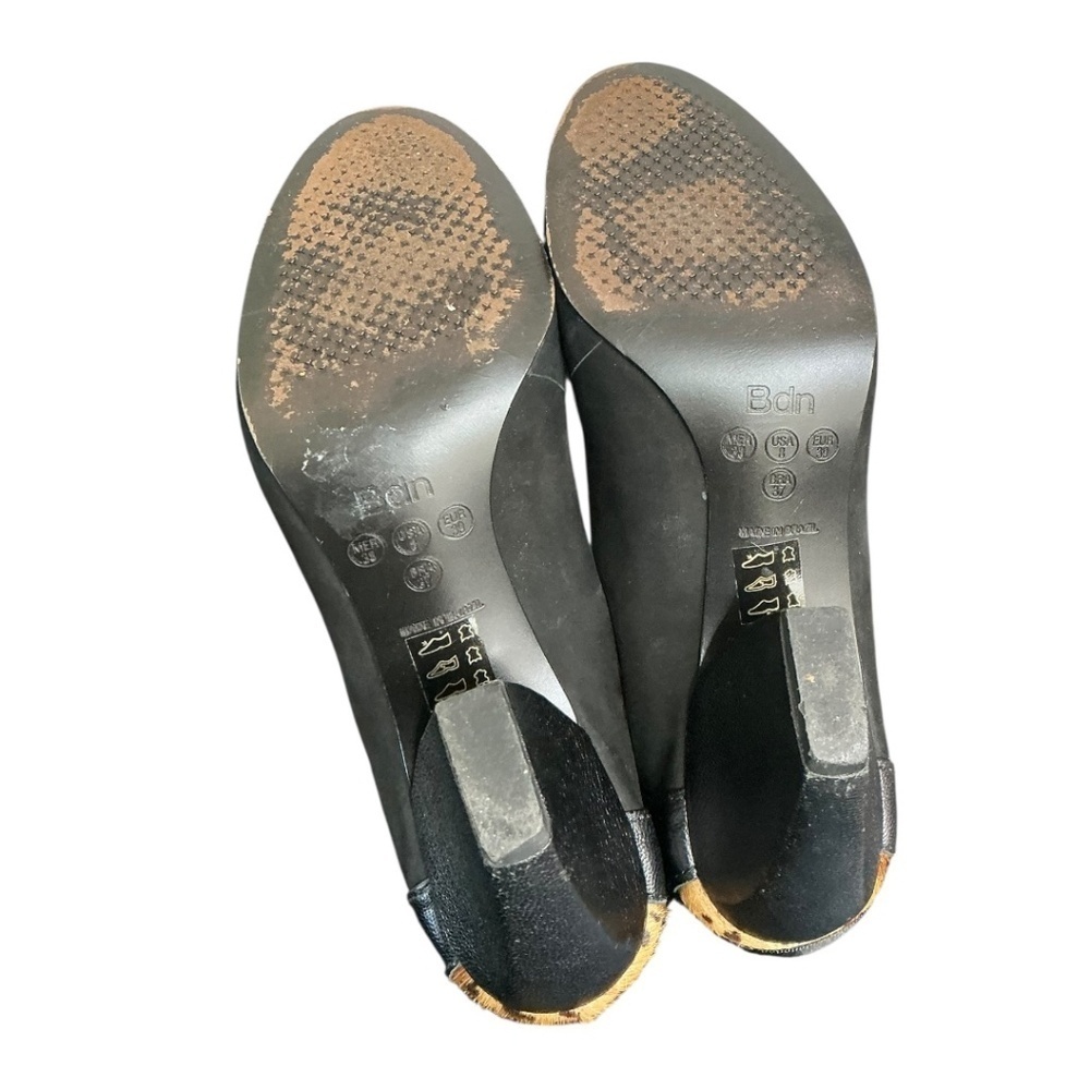 Biondini Black Leopard Calf Bow Block Heels - Picture 10 of 15